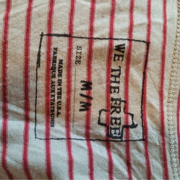 We The Free Womens T-Shirt Beige Red Stripe 3/4 Sleeve Scoop Neck Hi Lo Hem Med - Picture 7 of 16